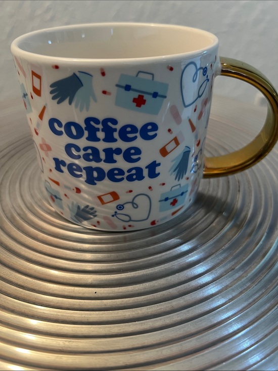Other - Coffee Care Repeat Ceramic Mug with Gold Handle